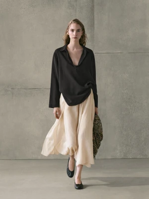 Luźna Spódnica Średniej Długości Z Ramii - Surowy - - Massimo Dutti - Kobieta