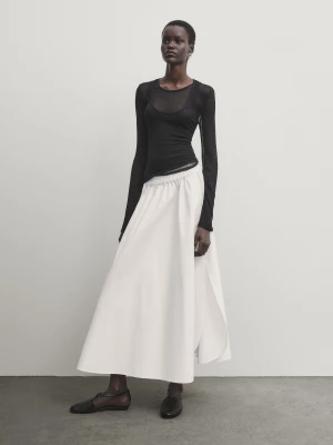 Luźna Spódnica Z Popeliny Średniej Długości - Biały - - Massimo Dutti - Kobieta