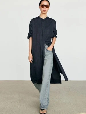 Luźna Sukienka Koszulowa Średniej Długości - Niebieski - - Massimo Dutti - Kobieta