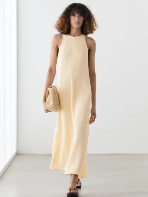 Luźna Sukienka Midi Z Lnu Z Dekoltem Halter - Waniliowy - - Massimo Dutti - Kobieta