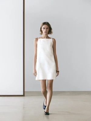 Luźna Sukienka Mini - Biały - - Massimo Dutti - Kobieta