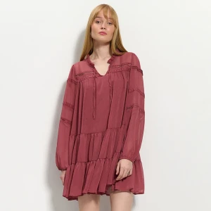 Luźna sukienka mini z długim rękawem i halką fiołkowa House