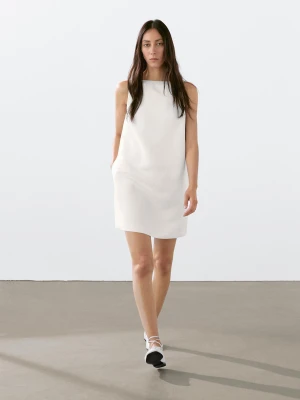 Luźna Sukienka Mini Z Mieszanki Lnu - Biały - - Massimo Dutti - Kobieta