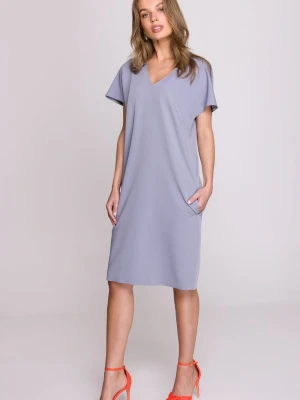 Luźna sukienka oversize o prostym kroju z dekoltem V szara Stylove
