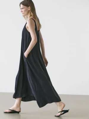 Luźna Sukienka Rozkloszowana Na Ramiączkach - Niebieski - - Massimo Dutti - Kobieta