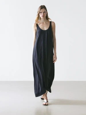 Luźna Sukienka Rozkloszowana Na Ramiączkach - Niebieski - - Massimo Dutti - Kobieta