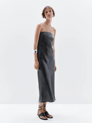 Luźna Sukienka Średniej Długości Bez Ramiączek - Srebrny - - Massimo Dutti - Kobieta