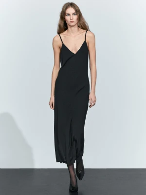 Luźna Sukienka Średniej Długości Na Ramiączkach - Czarny - Massimo Dutti - Female