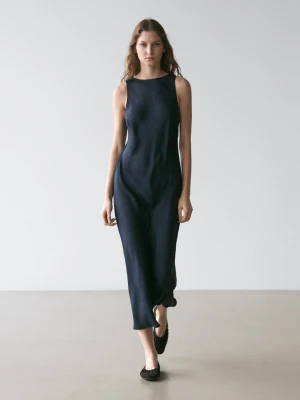 Luźna Sukienka Średniej Długości - Niebieski - - Massimo Dutti - Kobieta