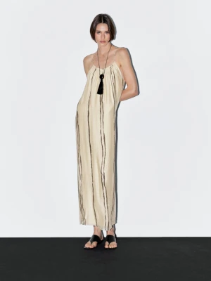 Luźna Sukienka Średniej Długości W Paski - Surowy - - Massimo Dutti - Kobieta