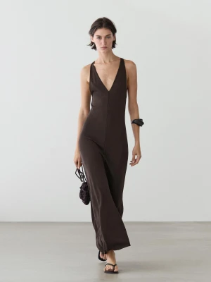 Luźna Sukienka Średniej Długości Z Dekoltem W Serek - Brązowy - - Massimo Dutti - Kobieta