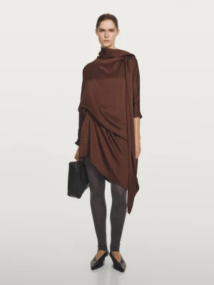 Luźna Sukienka Średniej Długości Z Długim Rękawem – Studio - Mahoń - - Massimo Dutti - Kobieta
