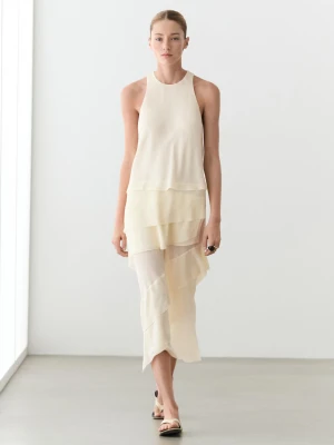 Luźna Sukienka Średniej Długości Z Falbanami - Surowy - Massimo Dutti - Female