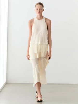 Luźna Sukienka Średniej Długości Z Falbanami - Surowy - - Massimo Dutti - Kobieta