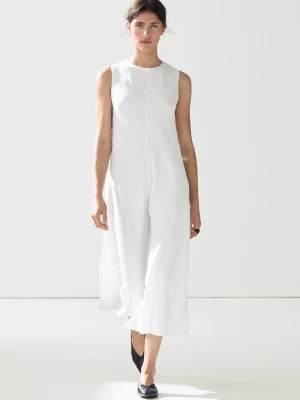 Luźna Sukienka Średniej Długości Z Lnu - Biały - - Massimo Dutti - Kobieta