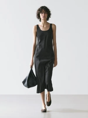 Luźna Sukienka Średniej Długości Z Okrągłym Dekoltem - Czarny - - Massimo Dutti - Kobieta