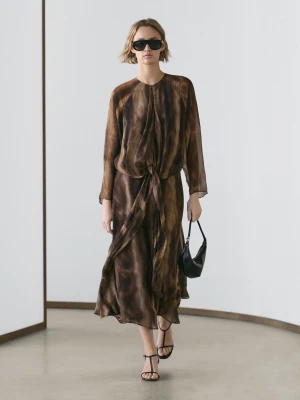 Luźna Sukienka W Zwierzęcy Wzór - Brązowy - - Massimo Dutti - Kobieta