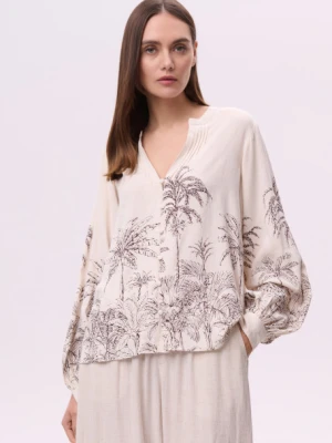 Luźna wiskozowo-lniana koszula z nadrukiem w palmy Greenpoint