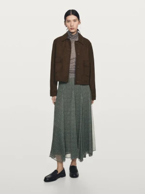 Luźna Wzorzysta Spódnica Średniej Długości Z Godetami - Zielony - - Massimo Dutti - Kobieta