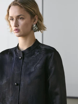 Luźna Żakardowa Koszula - Granatowy - - Massimo Dutti - Kobieta