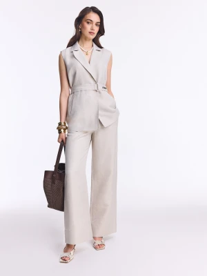 Luźne beżowe spodnie z lnu i wiskozy TARANKO