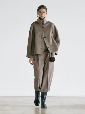 Luźne Długie Bermudy Z Szerokimi Nogawkami - Szarobrązowy - - Massimo Dutti - Kobieta