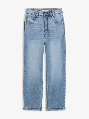 Luźne jeansy, high waist, cropped BonPrix niebieski