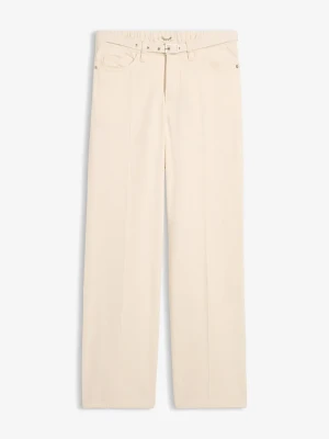Luźne jeansy straight, mid waist, z bawełny BonPrix beżowy