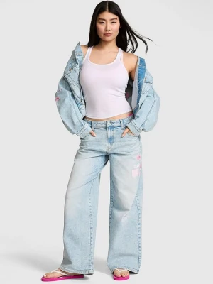 Luźne jeansy z szeroką nogawką i średnim stanem Denim by PINK Victoria's Secret Niebieski