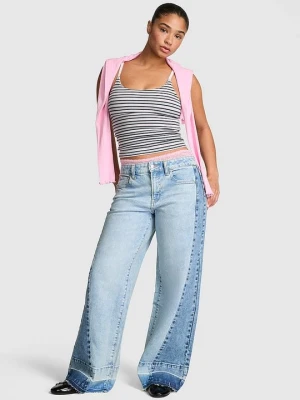Luźne jeansy z szeroką nogawką i średnim stanem Denim by PINK Victoria's Secret Niebieski