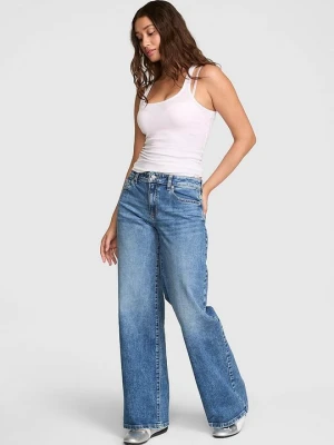 Luźne jeansy z szeroką nogawką i średnim stanem Denim by PINK Victoria's Secret Niebieski