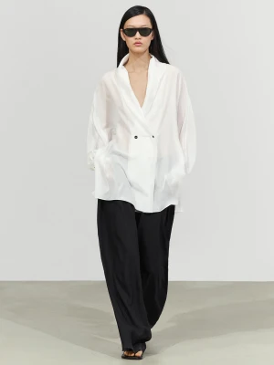 Koszula Kopertowa Z Kołnierzykiem W Smokingowym Stylu, 100% Jedwab - Biały Złamany - Massimo Dutti - Female