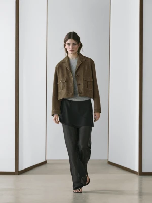 Luźne Kontrastowe Spodnie Z Jedwabiu - Czarny - - Massimo Dutti - Kobieta