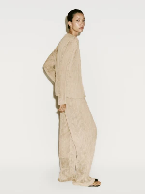 Luźne Plisowane Spodnie − Limited Edition - Waniliowy - - Massimo Dutti - Kobieta