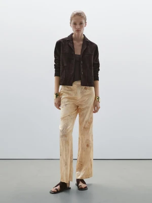 Luźne, Proste, Metaliczne Spodnie - Waniliowy - - Massimo Dutti - Kobieta