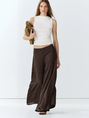 Luźne Spódnicospodnie W Paski Z Lnem - Granatowy - Massimo Dutti - Female