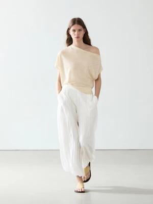 Luźne Spodnie Alladynki Z Fakturą - Biały - - Massimo Dutti - Kobieta