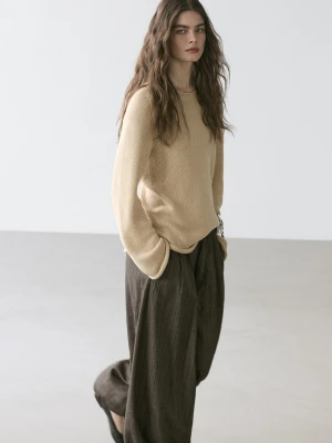 Luźne Spodnie Balloon Fit W Paski - Średni Szary - - Massimo Dutti - Kobieta