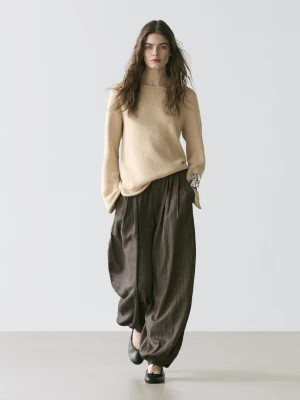 Luźne Spodnie Balloon Fit W Paski - Średni Szary - - Massimo Dutti - Kobieta