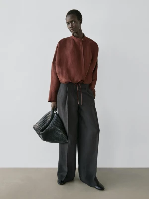 Luźne Spodnie Garniturowe Z Lnu - Czarny - - Massimo Dutti - Kobieta