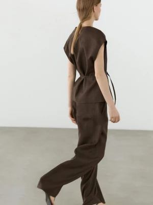 Luźne Spodnie Lniane - Brązowy - - Massimo Dutti - Kobieta
