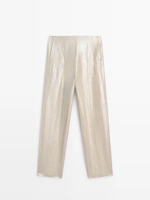 Luźne Spodnie Metaliczne Z Lnem - Beżowy - - Massimo Dutti - Kobieta
