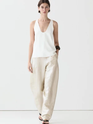 Luźne Spodnie Metaliczne Z Lnem - Beżowy - - Massimo Dutti - Kobieta