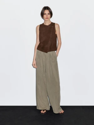 Luźne Spodnie Barrel Fit Z Ozdobnym Szwem - Zielony - - Massimo Dutti - Kobieta
