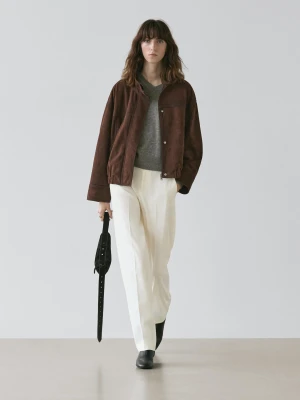 Luźne Spodnie O Prostym Kroju - Surowy - - Massimo Dutti - Kobieta