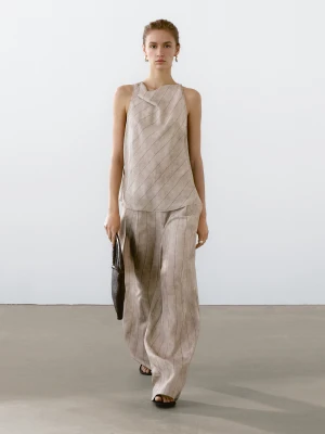 Luźne Spodnie O Prostym Kroju W Paski - Popielaty - - Massimo Dutti - Kobieta
