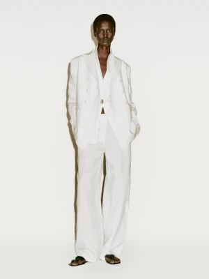 Luźne Proste Spodnie Z Zakładkami − Limited Edition - Surowy - - Massimo Dutti - Kobieta