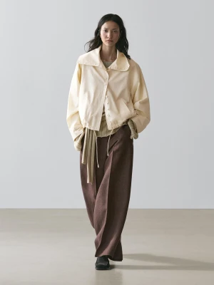 Luźne Spodnie Od Garnituru Z Lnu - Brązowy - - Massimo Dutti - Kobieta
