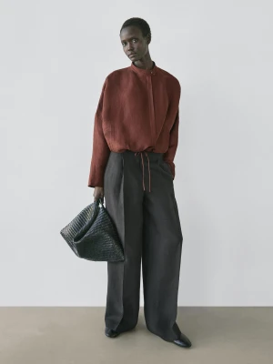 Luźne Lniane Spodnie Od Garnituru - Czarny - - Massimo Dutti - Kobieta