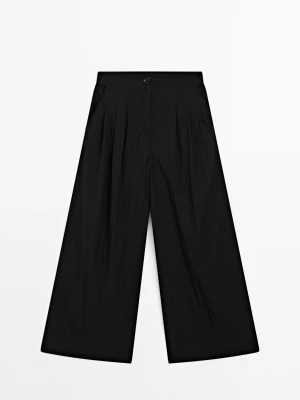 Luźne Spodnie Palazzo Z Zakładkami - Czarny - - Massimo Dutti - Kobieta